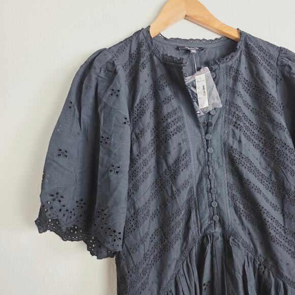 NEW Madewell Eyelet Flutter Sleeve Black Mini Dress Jet Black - Picture 7 of 12